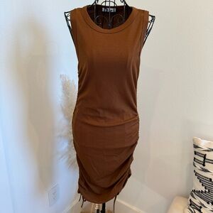 DISSH Sleeveless Ruched Mini Dress in Chocolate Brown